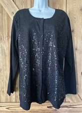 NEW QUACKER FACTORY Top Woman’s Black Sequin Front Cardigan Jacket Size XL