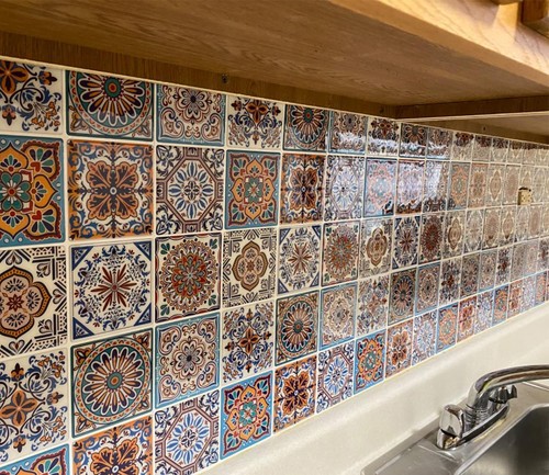 Peel and Stick Backsplash Tile Stickers, Colorful Talavera Mexican Tile, Stic... - Picture 2 of 6
