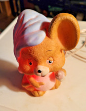 Vintage 1980  s Josef Sleepy Baby Mouse Blue Hat Ceramic Night Lamp 6  