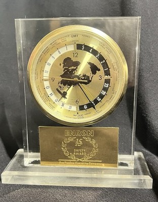 VERY RARE--ENRON CORP World/International Clock 15 Year Safety Award -Works!