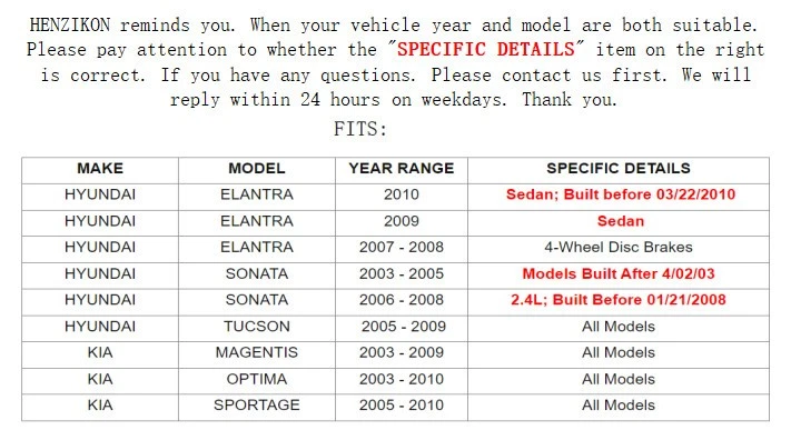 Conjunto de pastilhas de freio dianteiras traseiras para 2005 - 2010 Kia Sportage EX LX 2.0L 2.7L OE Spec - Imagem 2 de 4