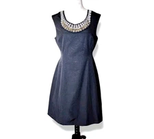 NWT Alfani Black Cocktail Dress Size 10 Jeweled Neckline Holiday Party Fit Flare