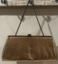 Vintage Gold Evening Bag Faux Leather Clutch Purse with Chain Strap 10.5  