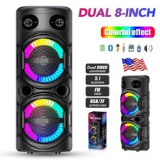 Bluetooth Portable Party Speaker Wireless Dual 8" Subwoofer Heavy Bass AUX LED