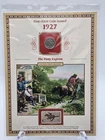 1927 Buffalo Nickel 1960 Pony Express 100th Anniversary Stamp History Card As Is