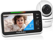 HelloBaby No WiFi Baby Monitor 5" Screen 30-Hour Battery PanTilt-Zoom Video