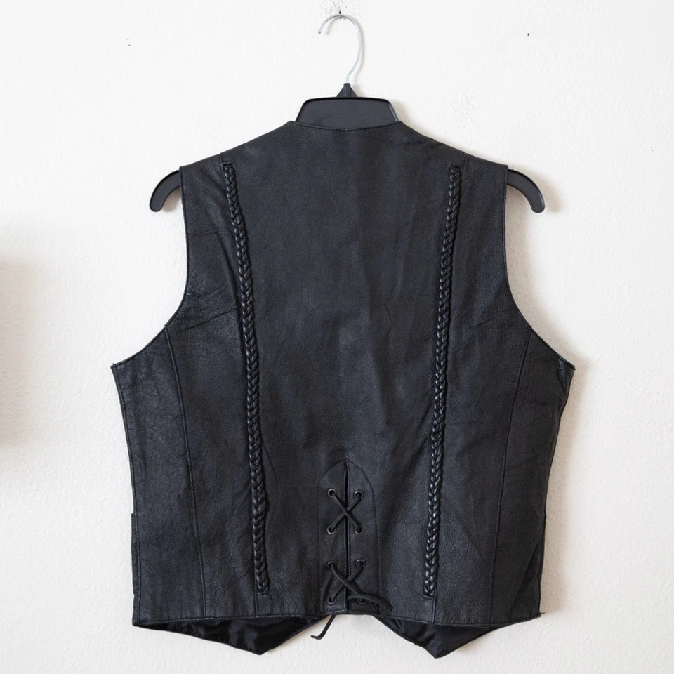 USA Extreme Biker Braided Leather Vest - Image 3 of 4