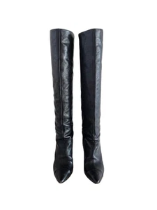 Chanel Black CC Logo Leather Knee High Woman Boots