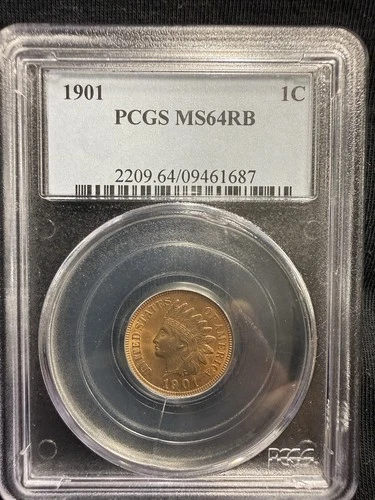 1901 Indian Cent Coin PCGS MS 64 RB Lustrous Red Brown