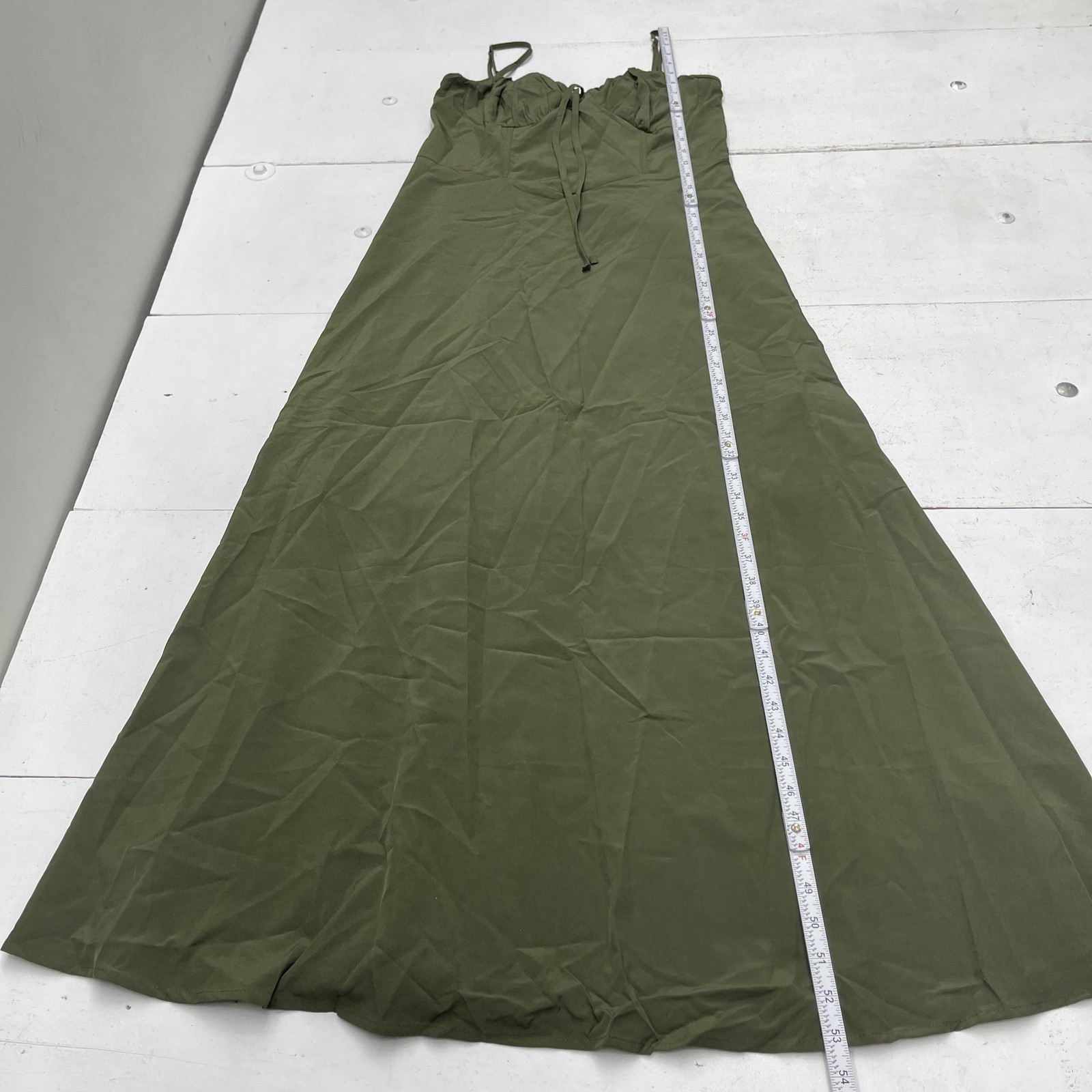 Olive Green Maxi Dress Womens Large Adjustable Spaghetti Straps Lace Up Back