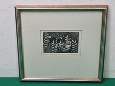 Framed Ltd Ed 2/25 Cat in the Grass Linocut Print by the Artist KF Johnson