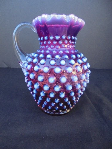 MINT OLD VTG FENTON PLUM PURPLE HOBNAIL OPALESCENT ART GLASS SYRUP PITCHER