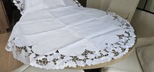 White Oval Fabric Tablecloth Embroidered Floral Classic Dining Kitchen 54 85