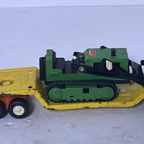 Vintage Tonka Mini Lowboy Flat Bed Truck with Green Front Loader Tractor 1970’s - Picture 3 of 24