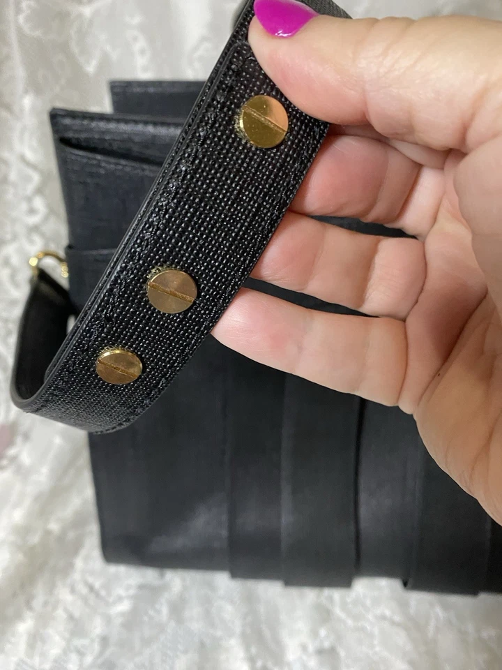 Bolso de Mano Grande Zac Posen Shirley Cuero Negro Lazo Foto 3 de 4