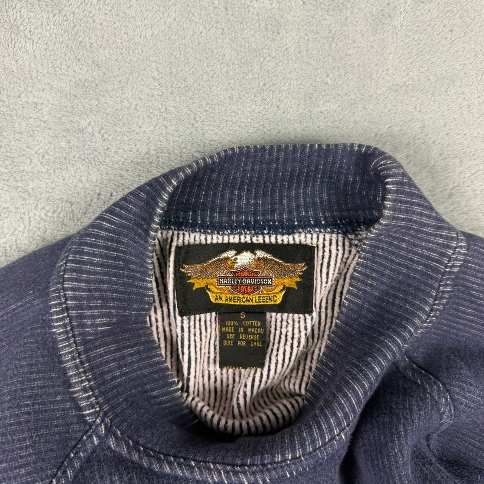 VTG Harley Davidson 2000's Navy Winged Engine Ribbed Oversized Small Sweatshirt image 5