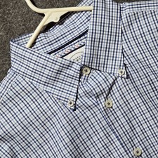 Charles Tyrwhitt Shirt Mens 17 / 34 White Blue Plaid Oxford Classic Fit Non-Iron
