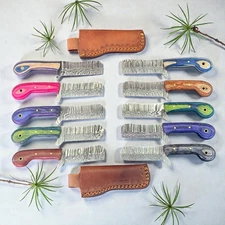 Cowboy Bull Cutter Knives | Lot of 10 | Damascus Steel | Pakka & Rose Wood D1073
