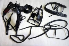 Leather Black-Complete Pkg Cart Driving Training Horse Harness +5" 1/2 Cheek Bit