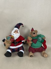 2 Russ Berrie Shelf Sitter Christmas Decor Santa 2909, Bear 2923 Resin Plush