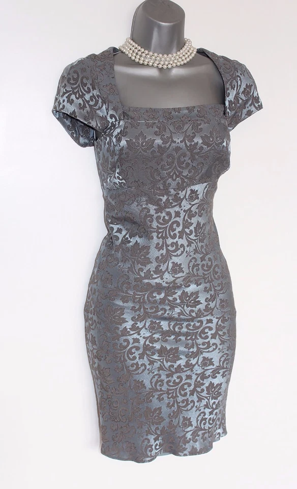 Robe Mini De Fête En Jacquard Bleu À Manches Courtes Karen Millen UK 10 EU 38 - Photo 1/1
