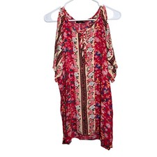 Reborn New York Dress Women's Medium Floral Cold Shoulder Mini Artsy Colorful