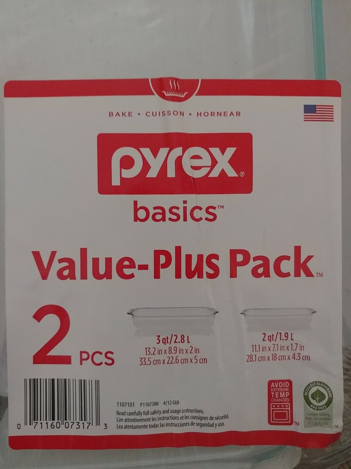 Pyrex Basics Clear Oblong Glass Baking Dishes - 2 Piece Set Baking ...