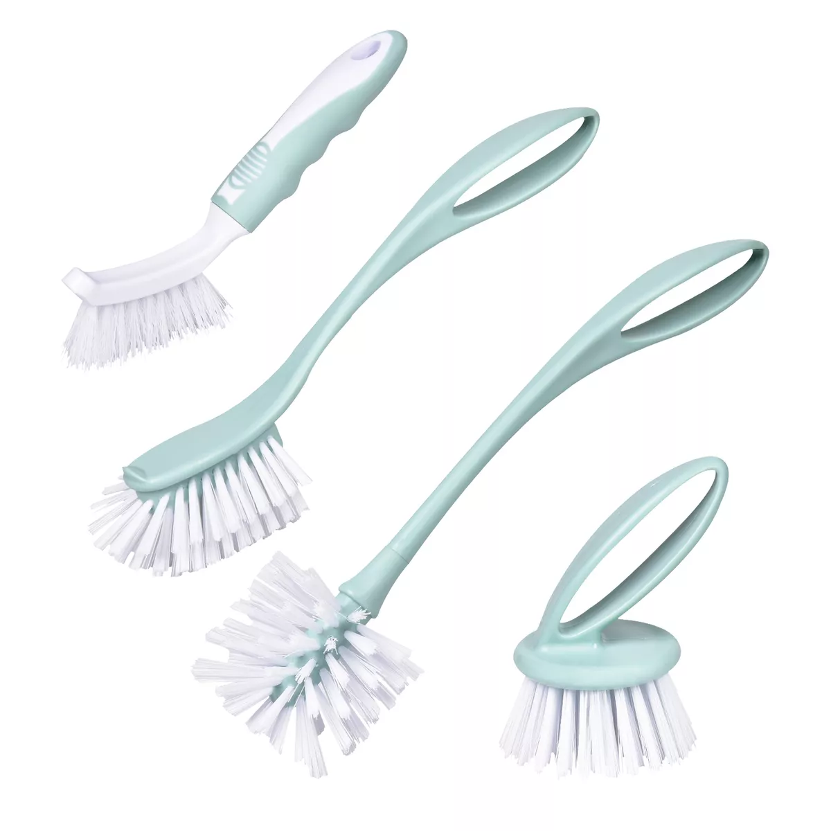 4Pack Kitchen Deep Cleaning Dish Scrub Brush Set Pots Bottles Brushes W/ Handle