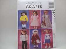 McCalls 3900, 18" Doll Outfits, Dress, Coat, Nightgown, Cardigan, Cheer Pattern