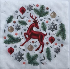 two Individual Christmas Luncheon decoupage Paper napkins Reindeer Holiday Green