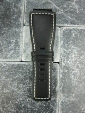 24mm Bell  Ross CALF Leather Strap Black Watch Band for BR-01 BR-03 White