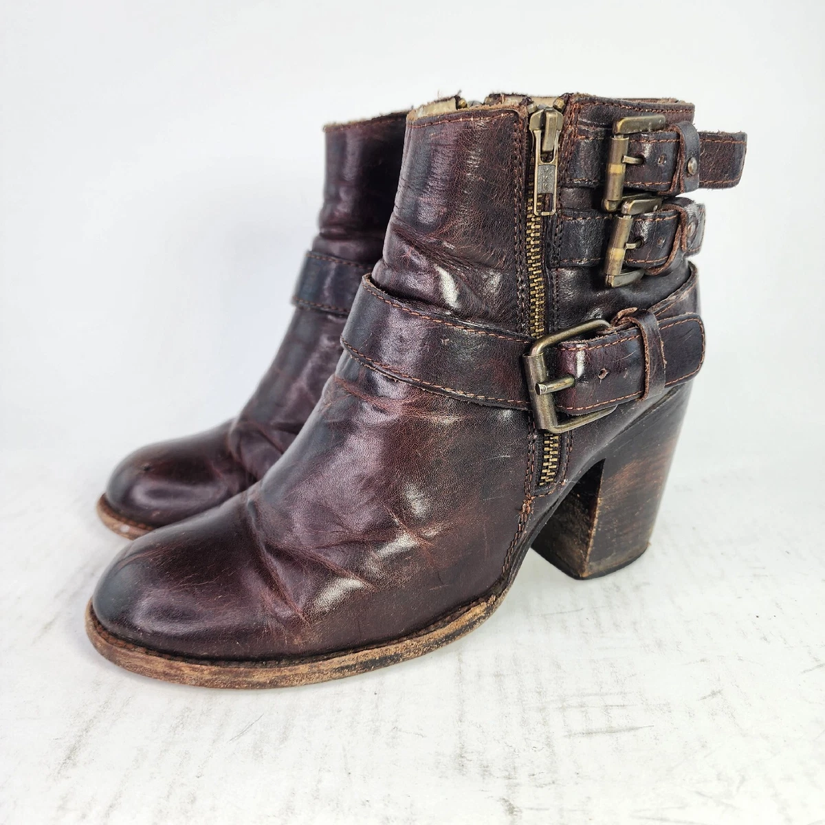 Freebird by Steven Bolo Brown Strappy Buckle Booties US 8 Double