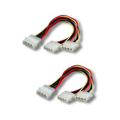 2pc 4-pin Molex Male to Y-Splitter 2X 4 Pin Molex Female IDE Power Cable Adapter