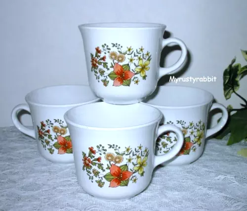 Corelle Corning Ware Indian Summer Coffee Cups - Set of 4 ~ Flowers