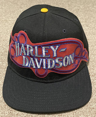 Vintage patched Harley Davidson hat Vintage Harley Davidson Wings Patch on Black Retro Hat w  main image 3