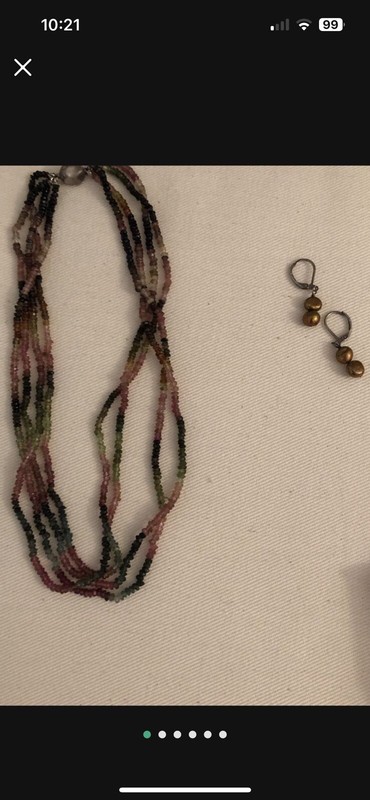 Gemstone Multi Color Necklace w/Pearl Pierced Earrings To Match