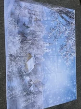 Winter cityscape snow blue backdrop fabric 5x7