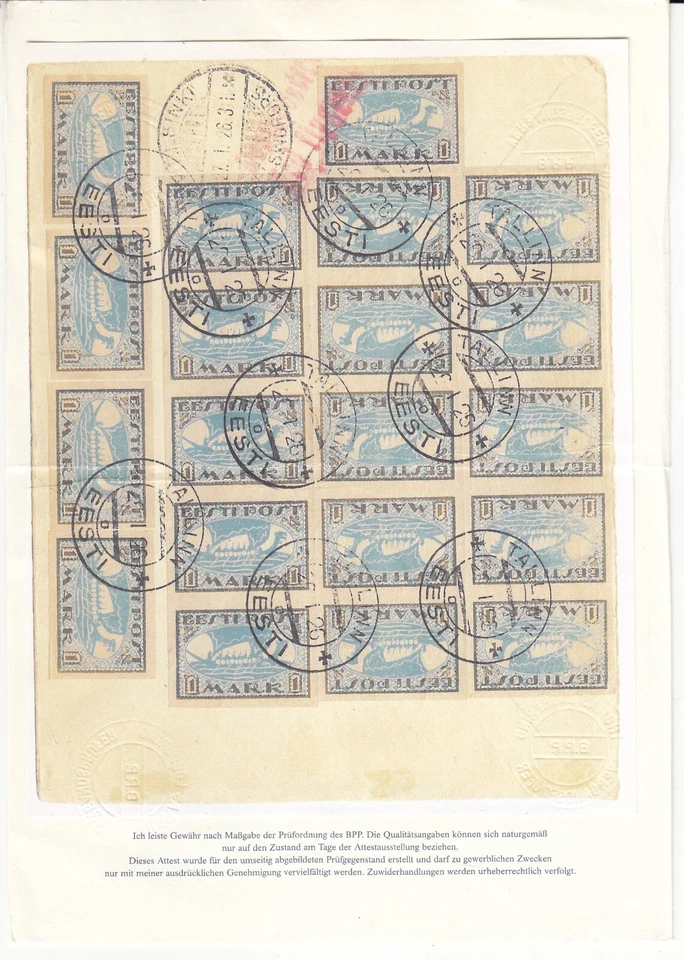 RS25669/ ESTONIA – 1926 – MI # 36A + 37A + 57 + 52B + 12y (x20) ON COVER + CERTI - Image 4 of 4