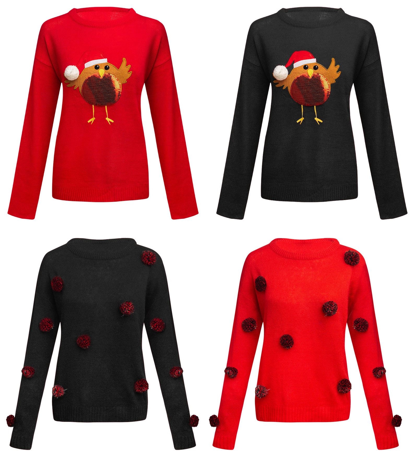 Womens Ladies Christmas Pom Pom Bird 