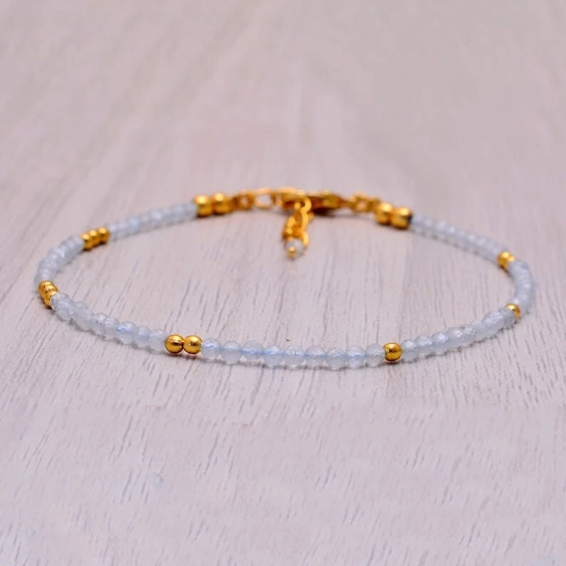 Браслет из натурального граненого круглого драгоценного камня лабрадорита A+ с серебряным покрытием 6–8 дюймов - Изображение 2 из 4