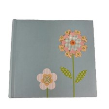 Hallmark Square Book-Bound Photo Album Blue with 3D Flower with Button 200 Pics