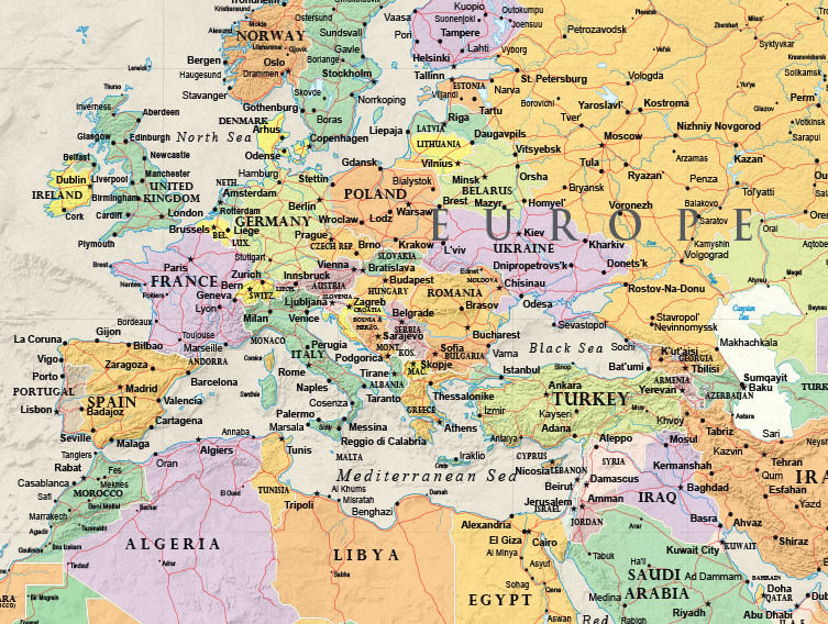 RMC 32" x 50" World Wall Map Mural Poster Classic Edition Earth Tone ...