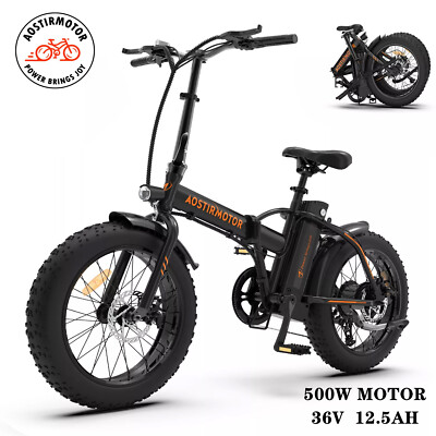 Aostirmotor 20'' E-Bike 500W 36V/13A Fat Tire Electric Folding Bike City Bicycle