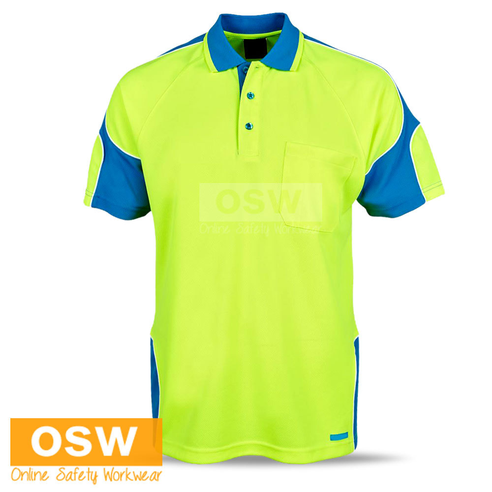 10 X HI VIS UNISEX WORK COOL BREATHABLE MICROMESH SAFETY POLO TRADIE