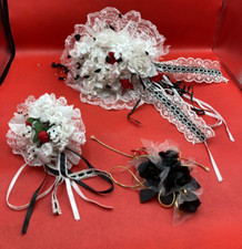 Bridal Throw Bouquets, Boutonnieres, Black and White with Red Roses