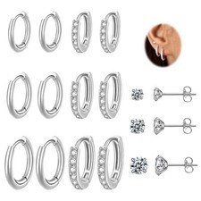 9 Pairs Small Silver Huggie Hoop Earrings Set for Women,Surgical Steel Hypoal...
