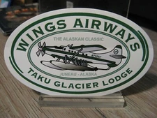 NEW Wings Airways Taku Glacier Lodge Juneau, Alaska Sticker Decal Oval 5" x 3"