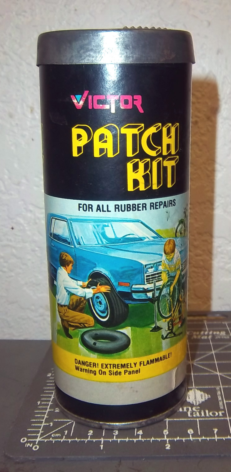 Victor rubber Tire Tube Repair Kit, great colors & graphics, partially