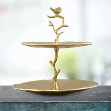 Aluminum Finish Home Dcor Bird And Branch Serving Tray 15.5 Inches Heig