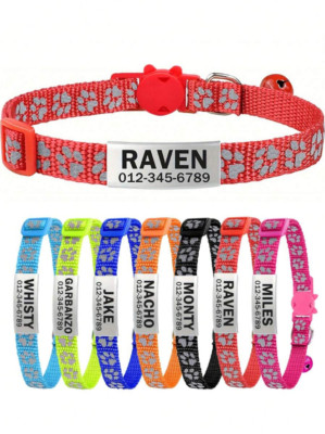 Breakaway Personalized Cat Collar Bell Engraved Name ID Tag Adjustable Kitten US